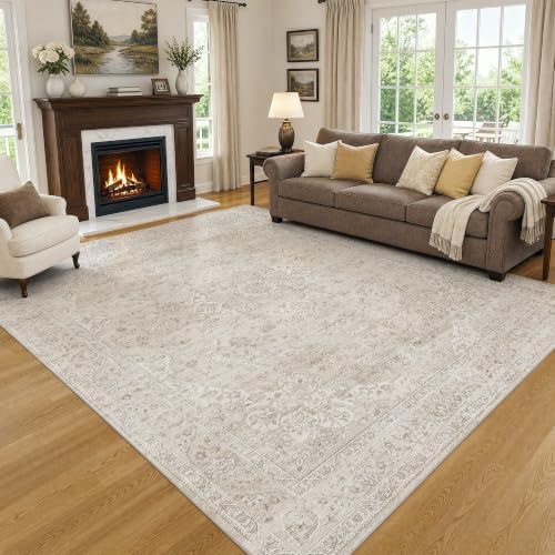 FMFUNCTEX 12x15 Washable Beige Neutral Vintage Area Rug - Image 2