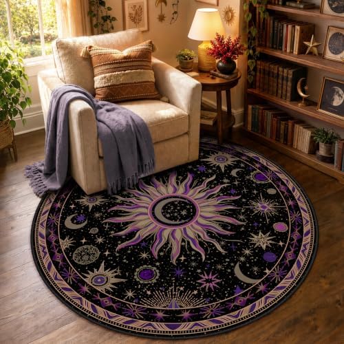 Vacuum-Friendly, Round 4ft Washable Area Rug by meejou