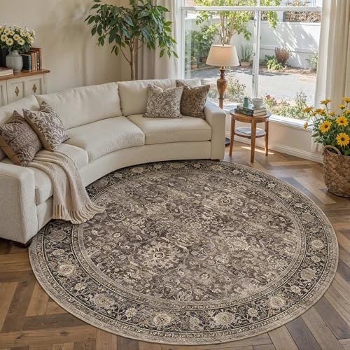 HUGEAR Brown Washable 6x6 Round Area Rugs by HUGEAR