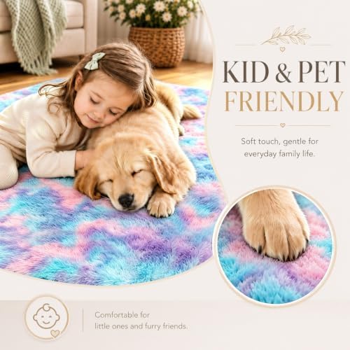 2x3 Blue Rainbow Fluffy Area Rug - Image 5