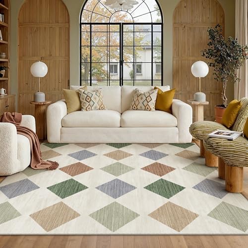 PureCozy 6x9 Washable Area Rug Living Room Large Non Slip Checkered Rugs - Image 2