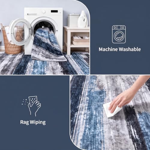Ciicool 2x6 Runner Rugs for Hallway Kitchen, Modern Abstract Washable Navy - Image 5