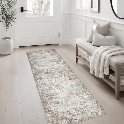 2x6 Washable Runner Rug：Modern Abstract Kitchen Soft Carpet Brown - Image 3
