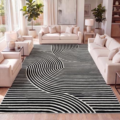 JONATHAN Y Hallie High-Low Curve Black/White 4x6 Indoor Area Rug, Minimalist by JONATHANY