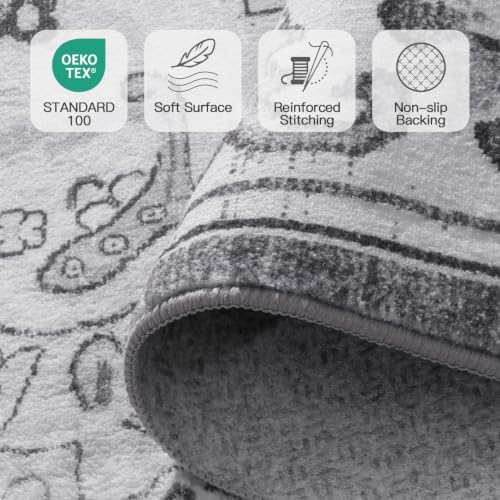 Lofus 5x7 Area Rugs for Living Room Bedroom, Soft Boho Carpet Floral Grey - Image 4