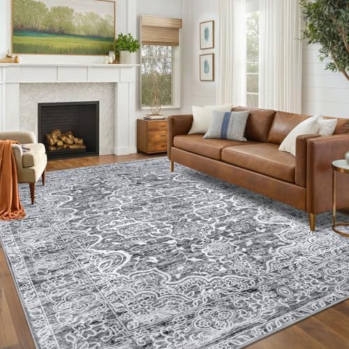 KUTA Living Room Rug 6x9 Grey Blue White Vintage Washable Large Area Rugs by KUTA