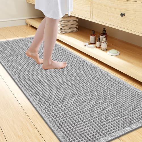 Smiry Waffle Bath Mat 60X24, Extra Soft Absorbent Bathroom Rugs, Light Grey by Smiry