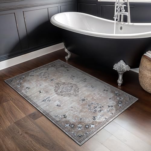Non Slip Area Rugs 2x3 Boho Medallion Floral Non Skid Rubber Backing Easy Silk - Image 4