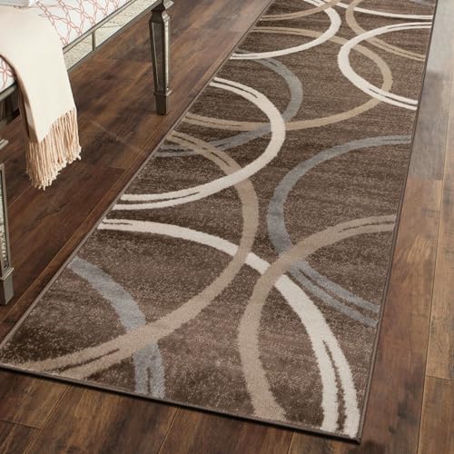 Rugshop Wavy Circles Modern Non-Shedding Runner Rug Brown 2'7" x 6' by Rugshop