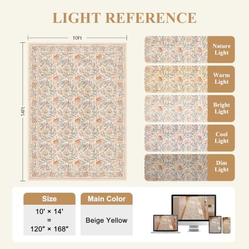 DUKINO 10x14 Area Rugs for Living Room, Washable Vintage Floral Rug - Image 2