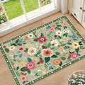 RELEANY Floral Washable 2x3 Area Rugs Doormat LightGreen by RELEANY