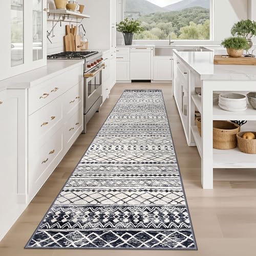 KUTA Boho Runners for Hallways 2.6x12 ft Vintage Geometric Black Navy Blue - Image 3
