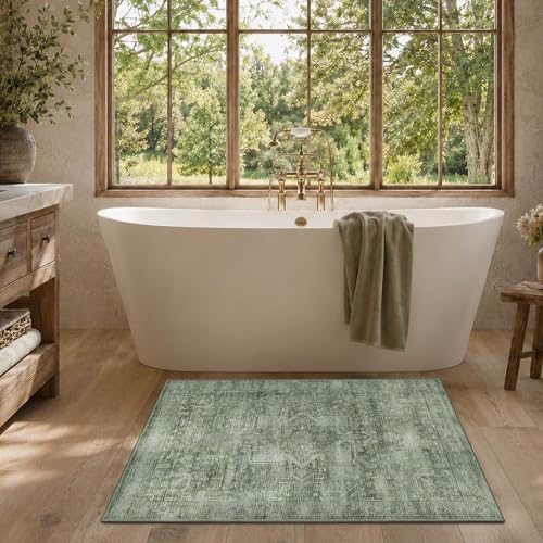 2x3 Washable Boho Entryway Area Rug Teal Non-Slip Front Door Mat - Image 4