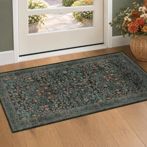 Dark Green 2x4 Rug Runner, Entryway Rugs, Small Runners by HazoHaus