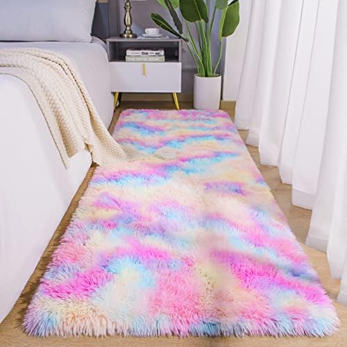 AROGAN Soft Rainbow Runner Rug, Fluffy Pink Girls Rug, 2x6 Feet by AROGANAREARUG
