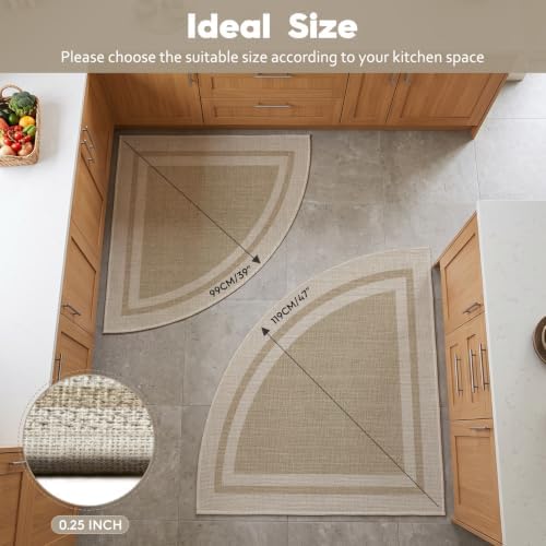 Artoid Mode Beige Absorbent Sector Non-Skid Corner Kitchen Rug, Home Mats Floor - Image 3