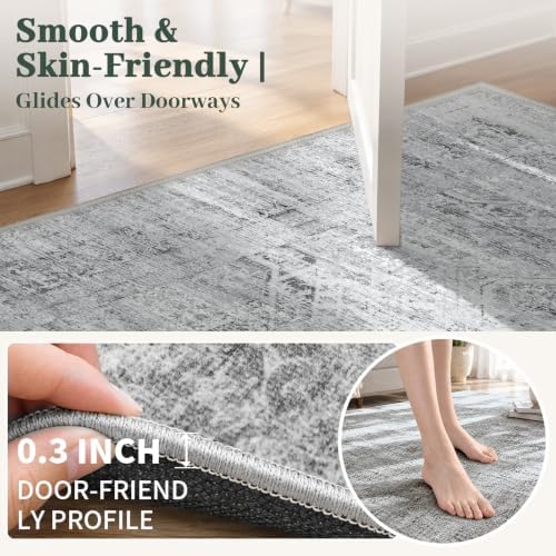 Area Rugs for Living Room Dining Room 9x12 Washable Non-Slip Vintage Grey - Image 4