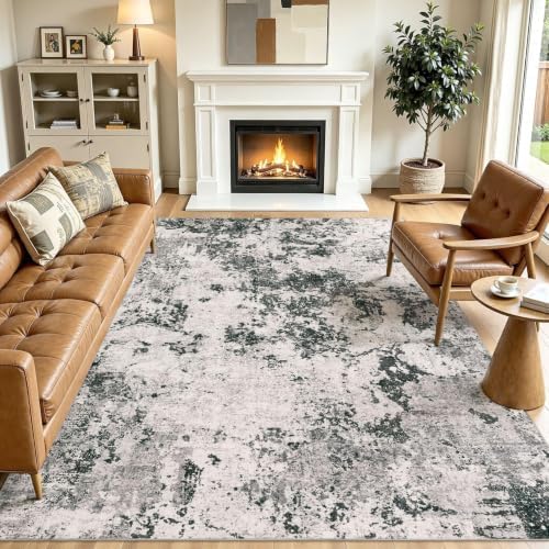 6x9 Area Rugs Living Room Abstract Washable Rug, Dark Grey by JessibouAreaRug