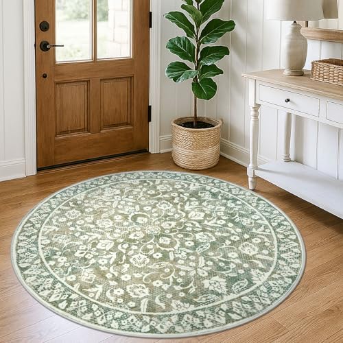 Vintage Washable Round Rug 5ft Circle Rug by SILOLOOM