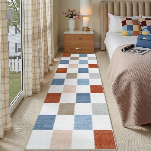 PureCozy 2x8 Washable Runner Rug Kitchen Colorful Non Slip Checkered Carpet - Image 2