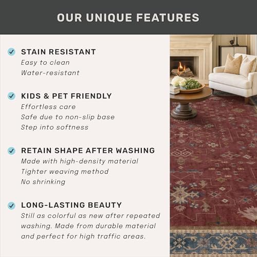 Hazo Haus Burgundy Washable 3x20 Extra Long Hallway Runner Rug, Neutral Boho - Image 6