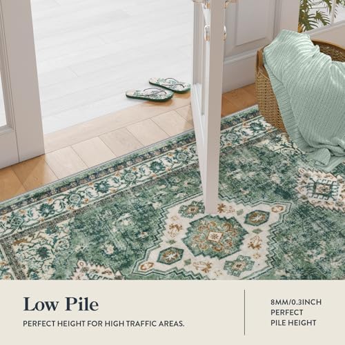 Lahome Oriental Machine Washable Rug, 3x5 Soft Green Rugs - Image 2