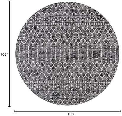 JONATHAN Y Moroccan Geometric Indoor Outdoor Round Area Rug 9 Ft Black/Gray - Image 2