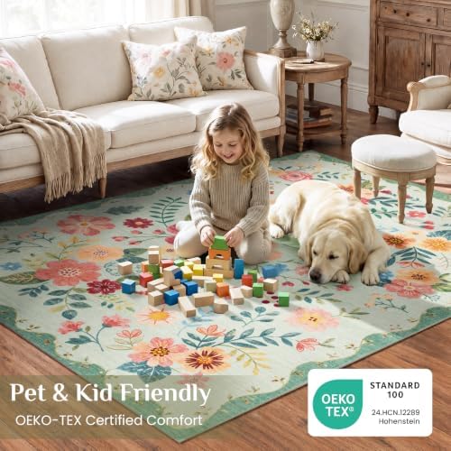 JOLLYVOGUE Floral Area Rug 9x12, Washable Rug - Image 3