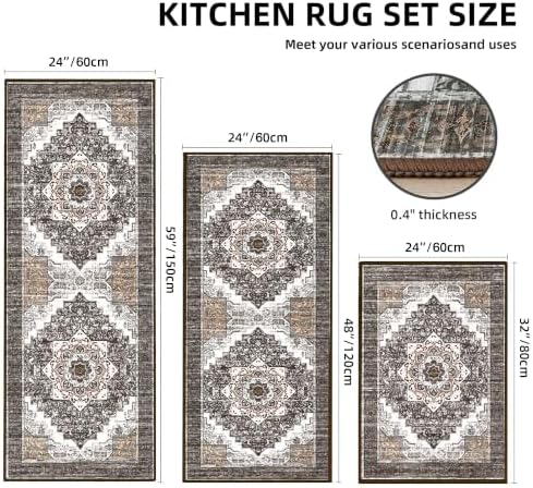 Kitchen Rugs Sets of 3 100% Non Slip Washable Kitchen Mats - Image 2