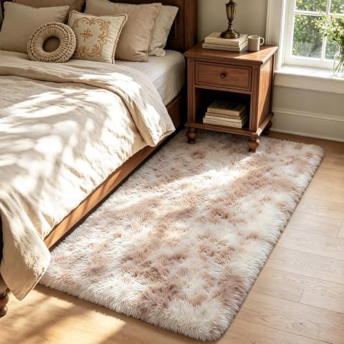 Mottled Beige 2x4 Area Rug for Bedroom, Fluffy Rug Small Rug Bedside Carpet by Yongyangjuxi