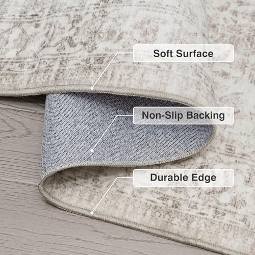 FMFUNCTEX 2x6 Hallway Runner Rug Washable Beige Neutral Vintage Traditional - Image 4