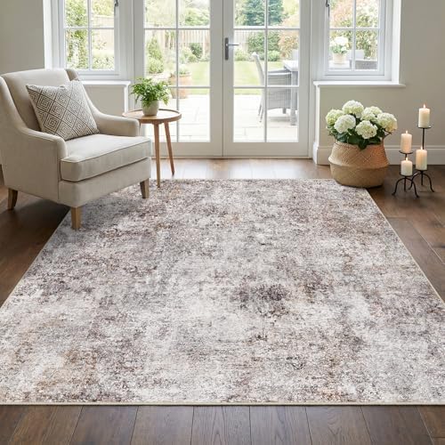 5x5 Square Washable Area Rug: Large Abstract Living Room Rugs BrickGray by Puino