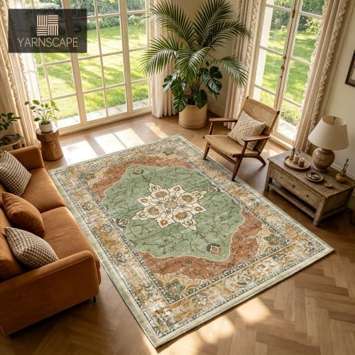 YARNSCAPE 5' x 7' Machine Washable Area Rug, Non-Slip Low-Pile Carpet - Image 2