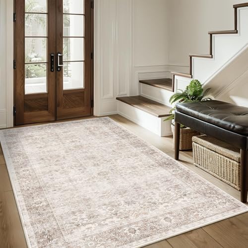3x5 Washable Neutral Rug for Bedroom Vintage Entryway Office Carpet by Zeeinx