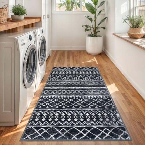 KUTA Vintage Boho Washable Rugs 3x5, Moroccan Entryway Rug Black - Image 3