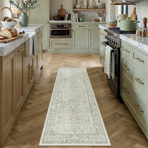 PureCozy Sage Green Runner Rug 2x4 Vintage Floral by PureCozy