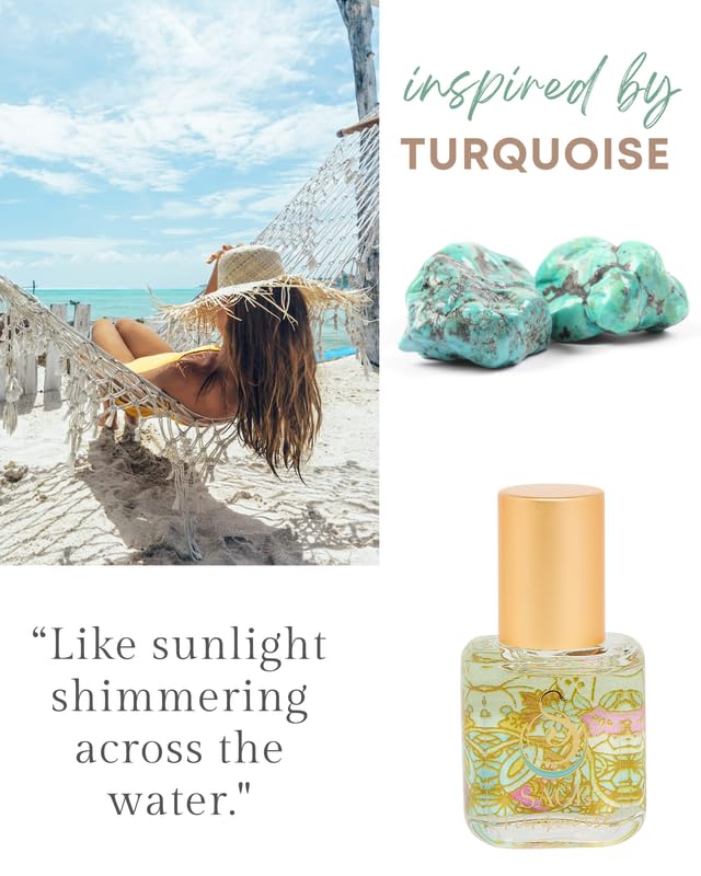 Turquoise Organic Perfume Oil Extract Roll-On by Sage- 1/4 oz, Vegan & Cruelty-Free, Marine Scent, Waterflower Musk, Blue Chamomile, Grapefruit - Made in USA