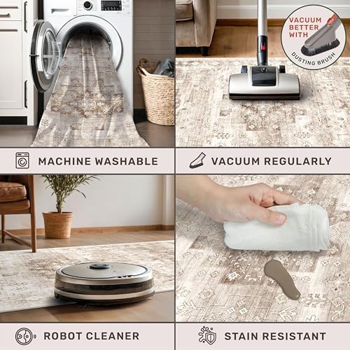 Washable Neutral Farmhouse Large Entryway Rug, 3x5 Area Rugs - Image 4
