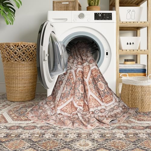 6x9 Area Rug Washable Vintage: Non Slip Living Room Carpet Brick - Image 7
