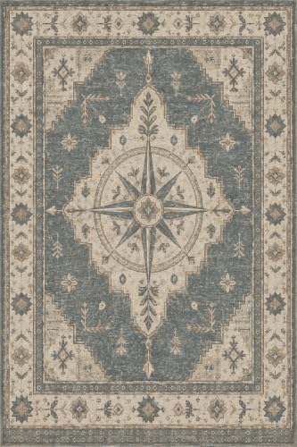 2'x3 Faux Wool Washable Area Rug, Slate Blue/Cream by Unknown