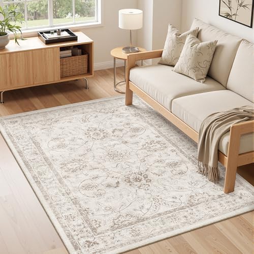 Madane 3x5 Area Rugs for Entryway, Washable Neutral Soft Rugs Brown/Ivory - Image 2