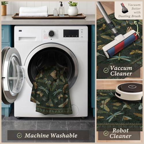 JTJ Kitchen Rugs Set of 3, Dark Green Vintage Insect - Image 5