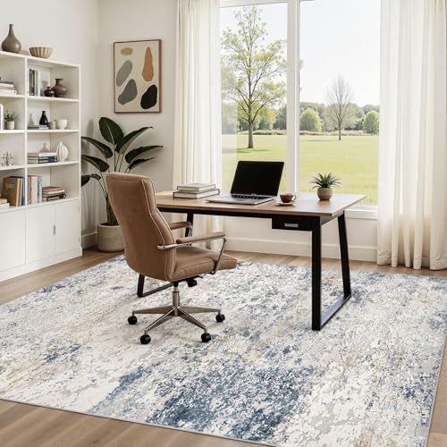 DMOYEST Area Rug Living Room Rugs 5x7 Washable Abstract Beige Blue Carpet - Image 5