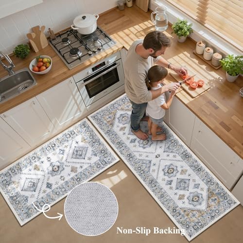 HEBE Boho Kitchen Rugs Set of 3, Non Slip Washable Kitchen Mats - Image 3