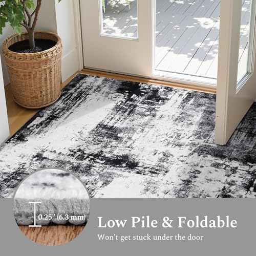 Rugflix 5x7 Area Rugs for Living Room, Washable Black Grey Dark Large Rug - Image 5