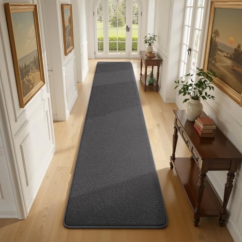 Runner Rug for Hallway, 2x10 Dark Grey Washable Non Slip Runner Rug - Image 2