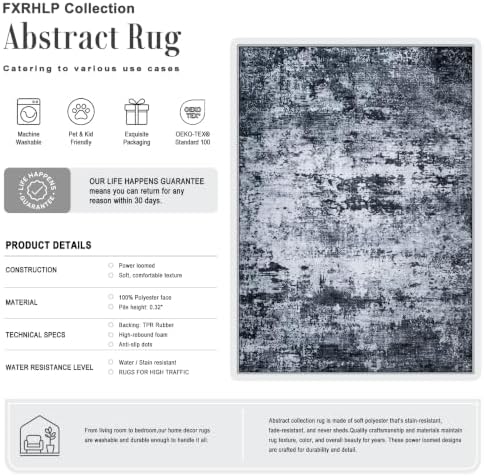 6x9 Area Rug Living Room: Modern Washable Indoor Carpet Black - Image 2