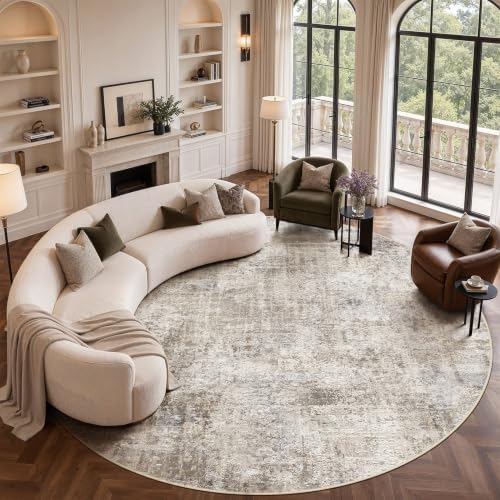 9ft Round Area Rug for Living Room, Abstract Washable Rug by COTILED