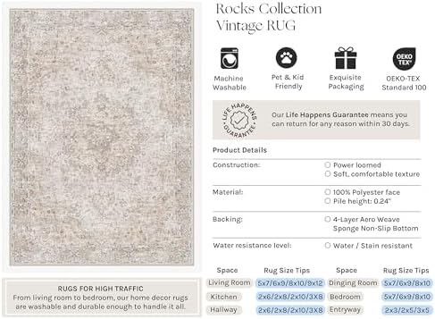 HUGEAR Beige Area Rugs 5x7 Washable Rug Indoor Carpet - Image 3