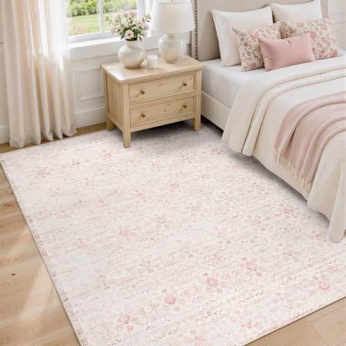DCX Pink and Beige 5x7 Washable Rug, Kid & Pet Friendly - Image 6